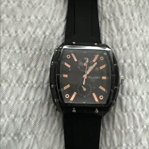 Men's Black Silicone Strap Watch with Rose Gold Accents